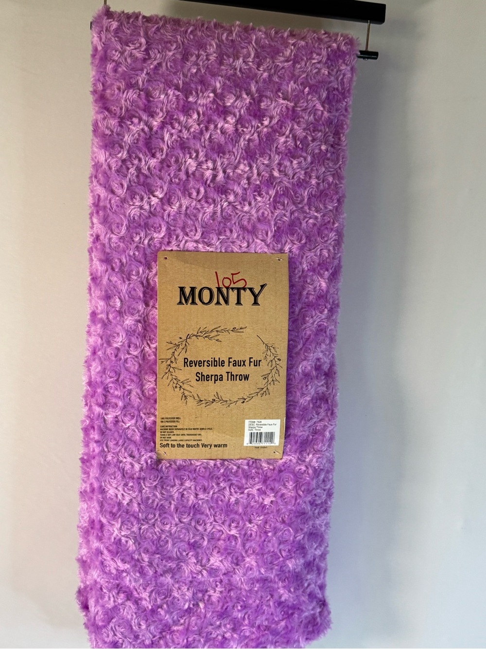 Monty Purple Reversible Faux Fur Sherpa Throw- Super Soft